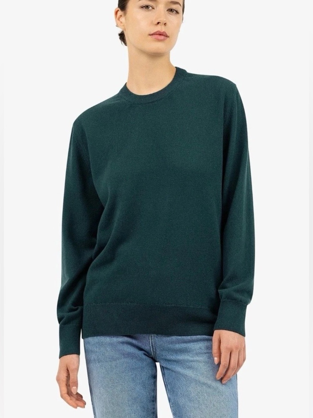 Maison Cashmere Essential Boyfriend Sweater Women’s XL Forest Green Relaxed Fit